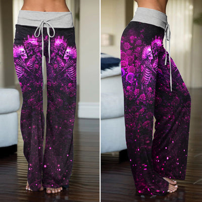Eternal Purple Rose Skeleton Women's High-waisted Wide Leg Pants