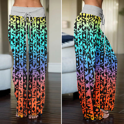 Colorful Skull Diamond Art Women's High-waisted Wide Leg Pants
