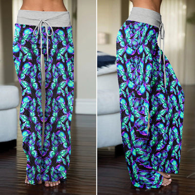 Neon Mystic Butterfly Skulls Women's High-waisted Wide Leg Pants