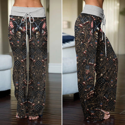 Freedom Eagle Skull Shield Women's High-waisted Wide Leg Pants