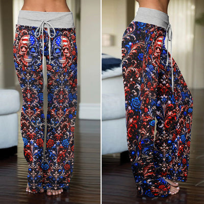 Baroque American Skull Women's High-waisted Wide Leg Pants