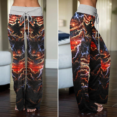 Rebel Skull Eagle Art Banner Women's High-waisted Wide Leg Pants
