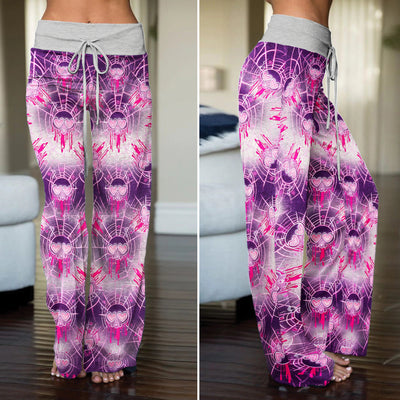 Pink Heart Skull Web Women's High-waisted Wide Leg Pants