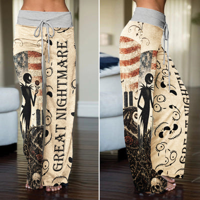 Gothic American Skeleton Rose Women's High-waisted Wide Leg Pants