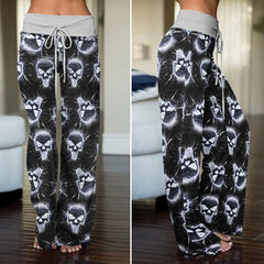 Neon Storm Skeleton Head Women's High-waisted Wide Leg Pants