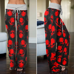 Dark Red Skull Forest Women's High-waisted Wide Leg Pants