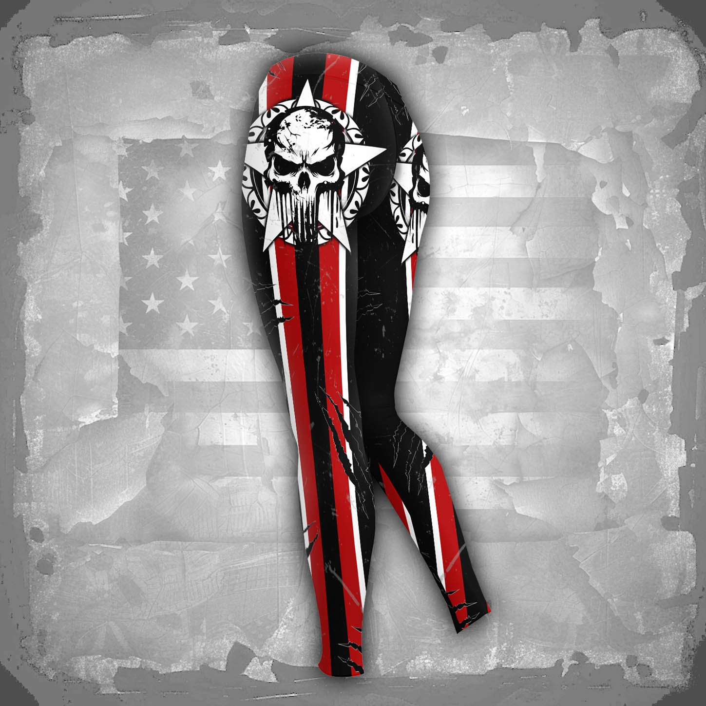 Dark American Flag Skull Combo Hoodie and Leggings - Dark and edgy matching set with skull designs for a unique and stylish look