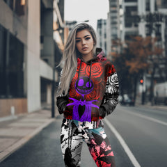 Women Hoodie and Leggings, Dark Rose Neon Figure Outwear Pants Outfit