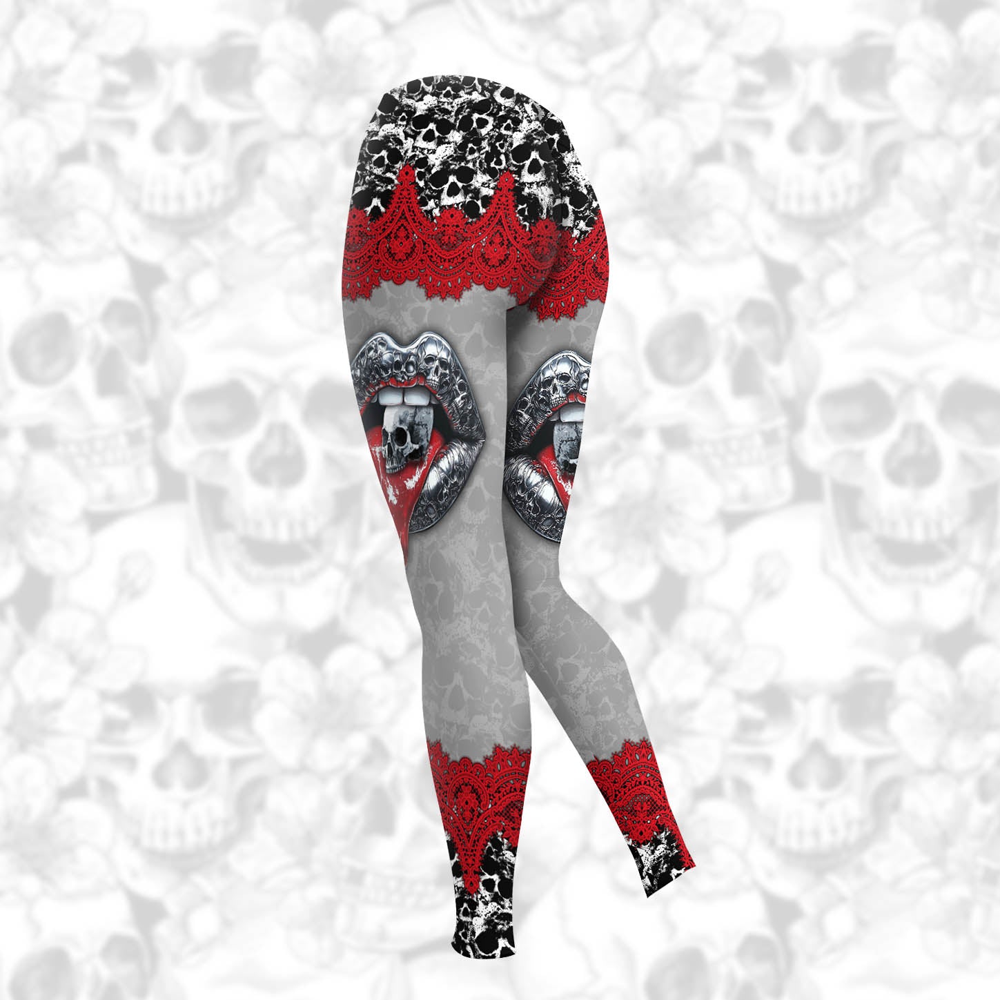 Women Hoodie and Leggings, Metal Red Skull Lip Outwear Pants Outfit
