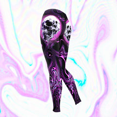 Purple Holographic Skull Melt Combo Hoodie and Leggings - Dark and edgy matching set with skull designs for a unique and stylish look