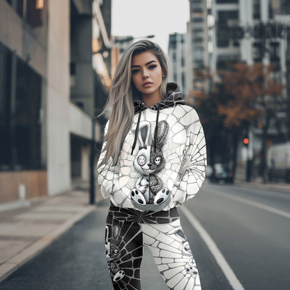 Women Hoodie and Leggings, Gothic Rabbit Skull Doll Outwear Pants Outfit