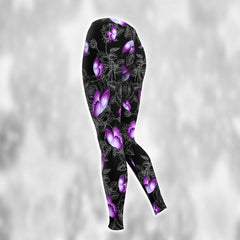 Purple Butterfly Skull Rose Combo Hoodie and Leggings - Dark and edgy matching set with skull designs for a unique and stylish look