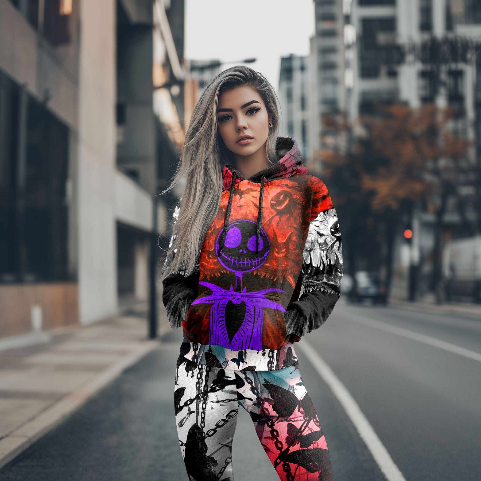 Women Hoodie and Leggings, Purple Shadow Gate Outwear Pants Outfit
