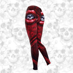 Women Hoodie and Leggings, Red Skull Lip Gothic Outwear Pants Outfit