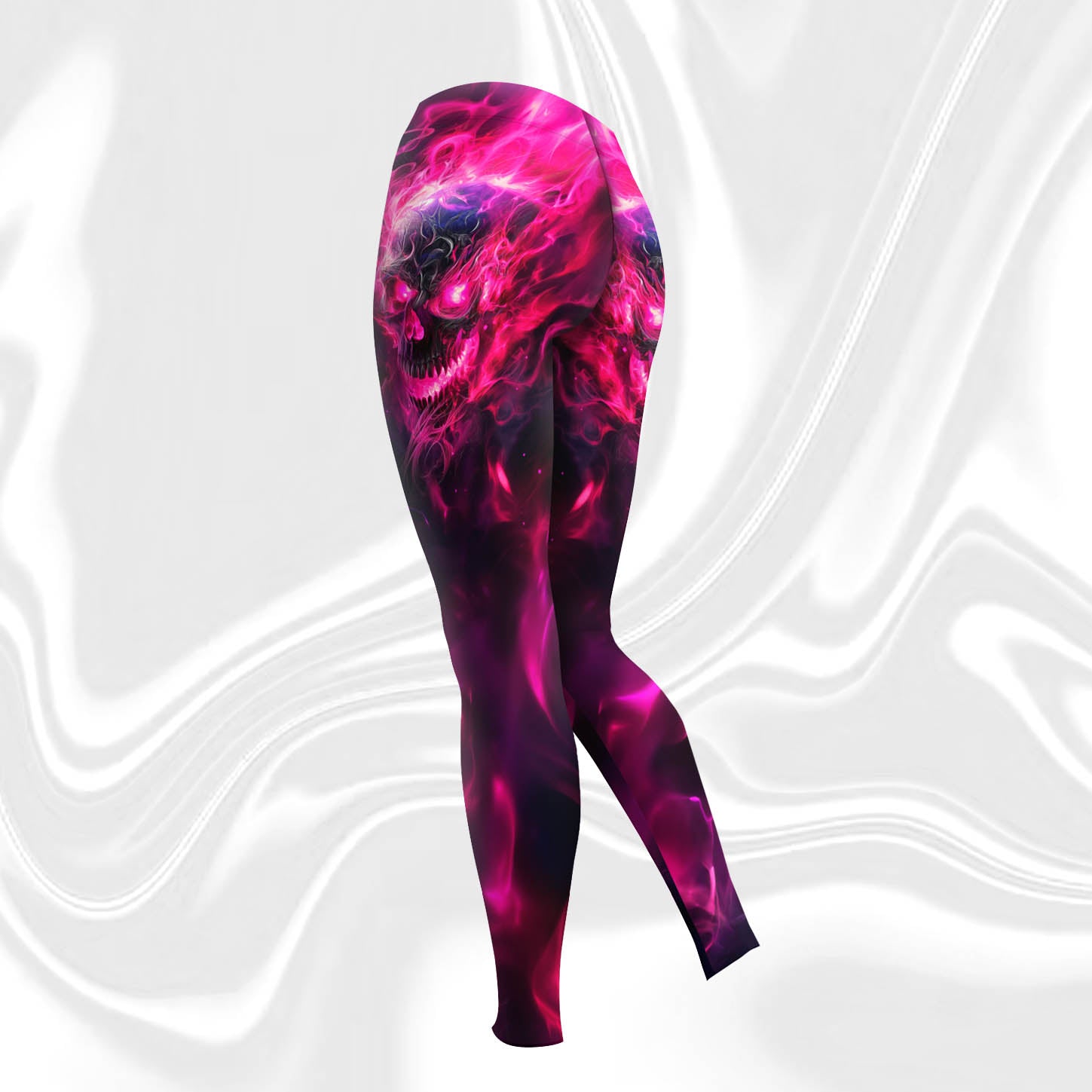Women Hoodie and Leggings, Pink Skull Flaming Art Outwear Pants Outfit