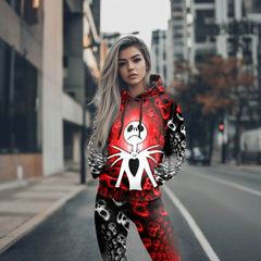 Women Hoodie and Leggings, Red Haunted Skeleton Outwear Pants Outfit