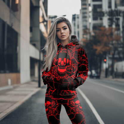 Women Hoodie and Leggings, Electric Rose Skull Thunder Outwear Pants Outfit