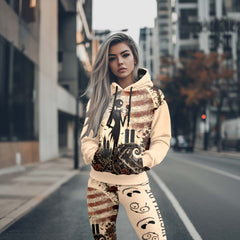 Women Hoodie and Leggings, Rose Skeleton Grunge Outwear Pants Outfit