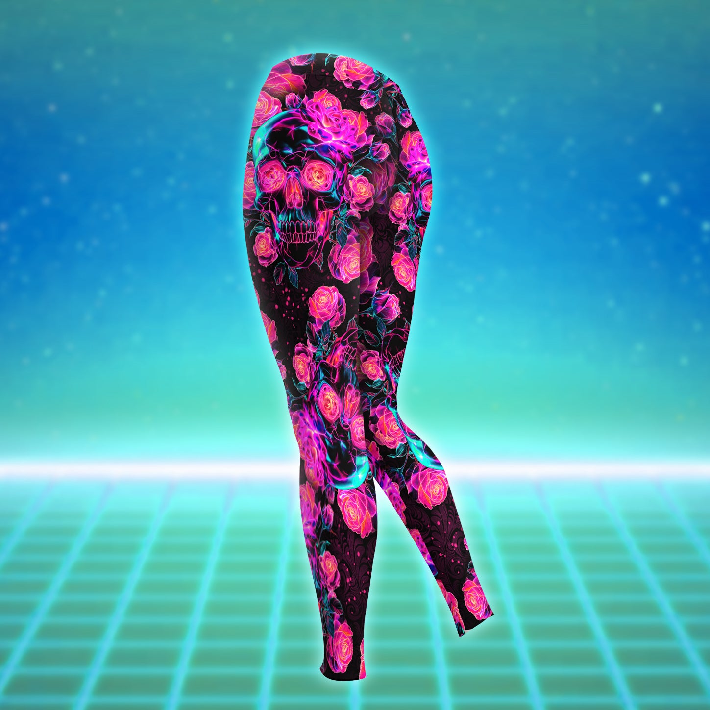 Pink Neon Skull Rose Combo Hoodie and Leggings - Dark and edgy matching set with skull designs for a unique and stylish look