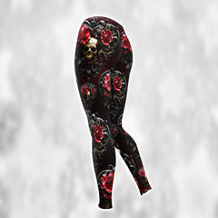 Red Skull Rose Floral Combo Hoodie and Leggings - Dark and edgy matching set with skull designs for a unique and stylish look