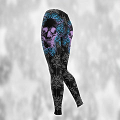 Purple Dark Skull Rose Combo Hoodie and Leggings - Dark and edgy matching set with skull designs for a unique and stylish look