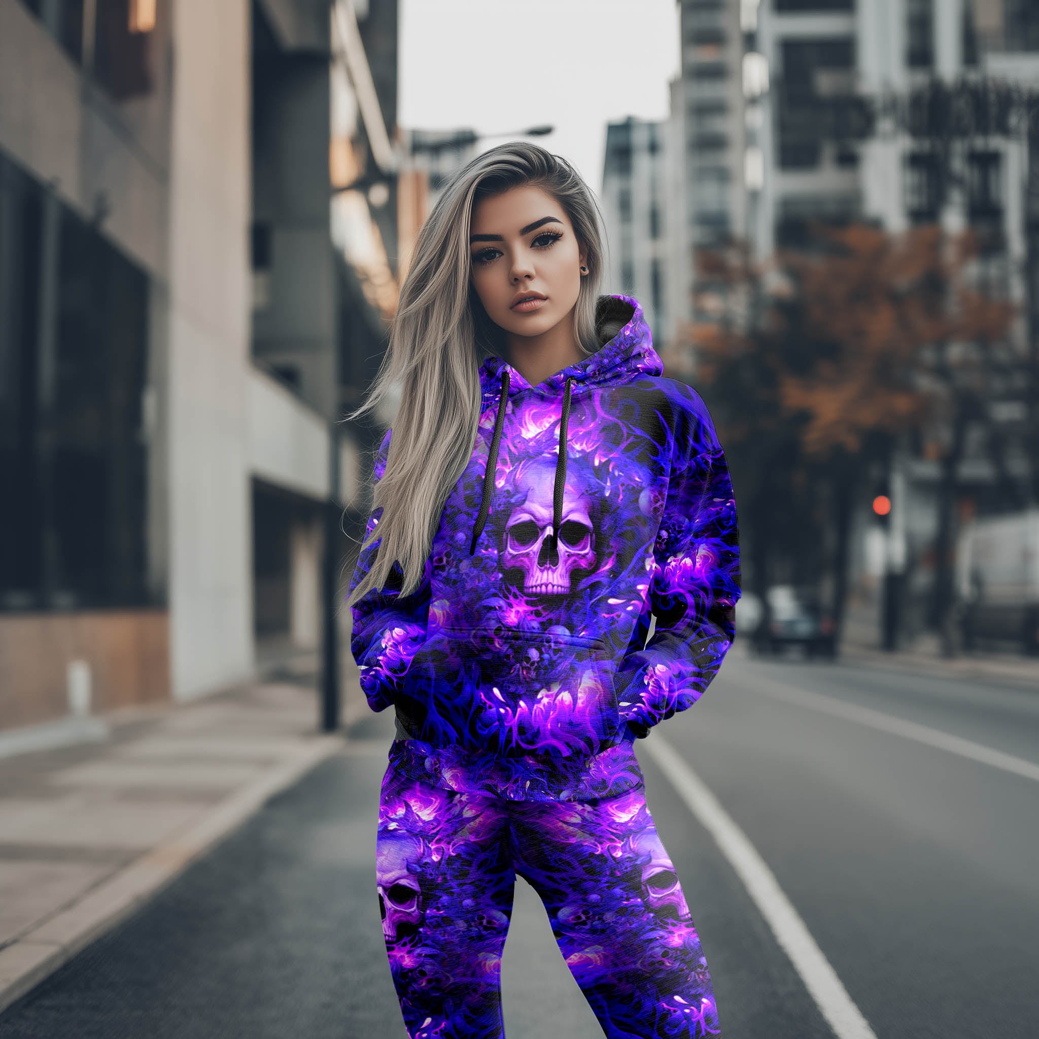 Women Hoodie and Leggings, Abstract Violet Soulstorm Outwear Pants Outfit