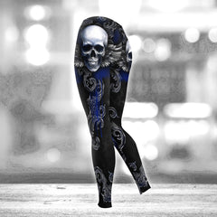 Black Blue Skull Filigree Combo Hoodie and Leggings - Dark and edgy matching set with skull designs for a unique and stylish look