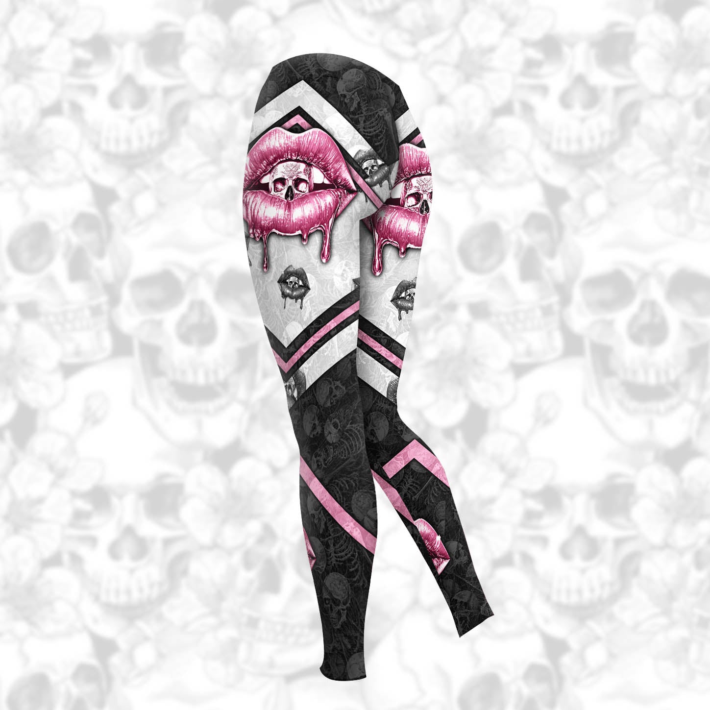 Women Hoodie and Leggings, Pink Skull Lip Melt Lip Outwear Pants Outfit
