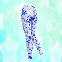 Blue Skull Heart Pattern Combo Hoodie and Leggings - Dark and edgy matching set with skull designs for a unique and stylish look