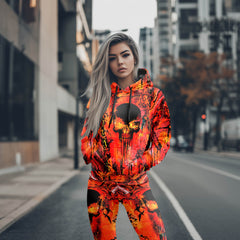 Women Hoodie and Leggings, Lava Skull Melting Art Outwear Pants Outfit