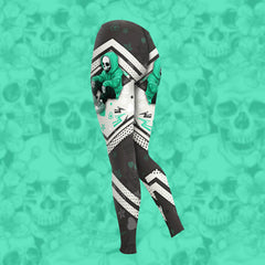 Women Hoodie and Leggings, Green Skeleton Art Outwear Pants Outfit