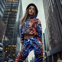 Women Hoodie and Leggings, Patriot Skull Lightning Art Outwear Pants Outfit