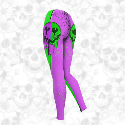 Women Hoodie and Leggings, Purple Green Emoji Outwear Pants Outfit