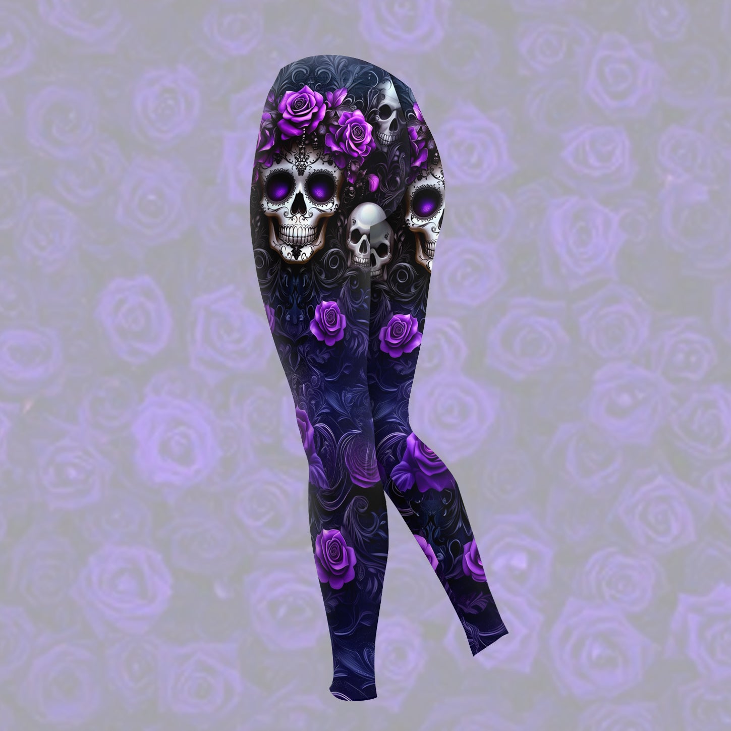 Women Hoodie and Leggings, Purple Skull Rose Art Outwear Pants Outfit