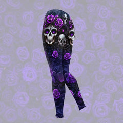 Women Hoodie and Leggings, Purple Skull Rose Art Outwear Pants Outfit