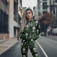 Women Hoodie and Leggings, Green Skull Poison Garden Outwear Pants Outfit