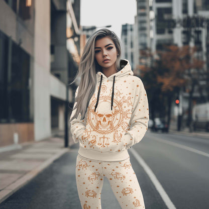 Women Hoodie and Leggings, Cosmic Skull Zodiac Outwear Pants Outfit
