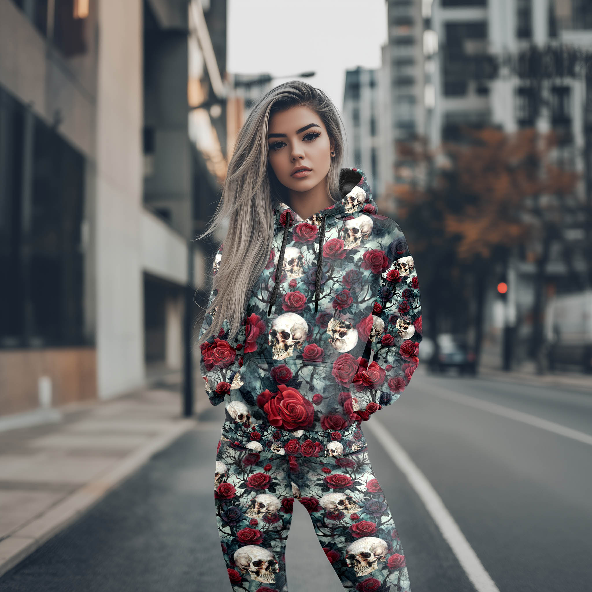Women Hoodie and Leggings, Thorns & Remains Skull Outwear Pants Outfit