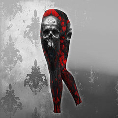 Black Red Skull Gothic Combo Hoodie and Leggings - Dark and edgy matching set with skull designs for a unique and stylish look