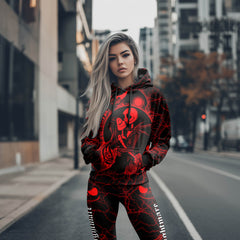 Women Hoodie and Leggings, Red Couple Nightmare Outwear Pants Outfit