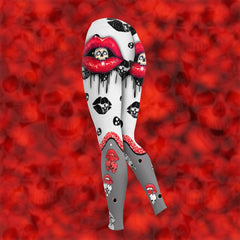 Women Hoodie and Leggings, Red Skull Lip Pattern Outwear Pants Outfit