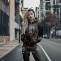 Women Hoodie and Leggings, Skull Paisley Smoke Art Outwear Pants Outfit