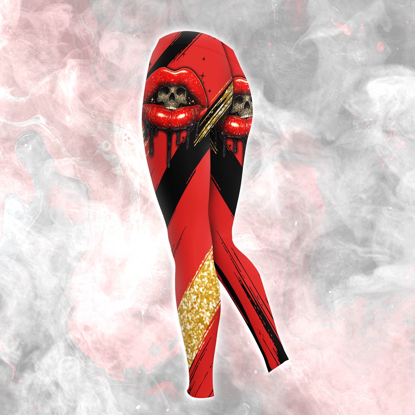 Women Hoodie and Leggings, Red Glitter Skull Lip Outwear Pants Outfit