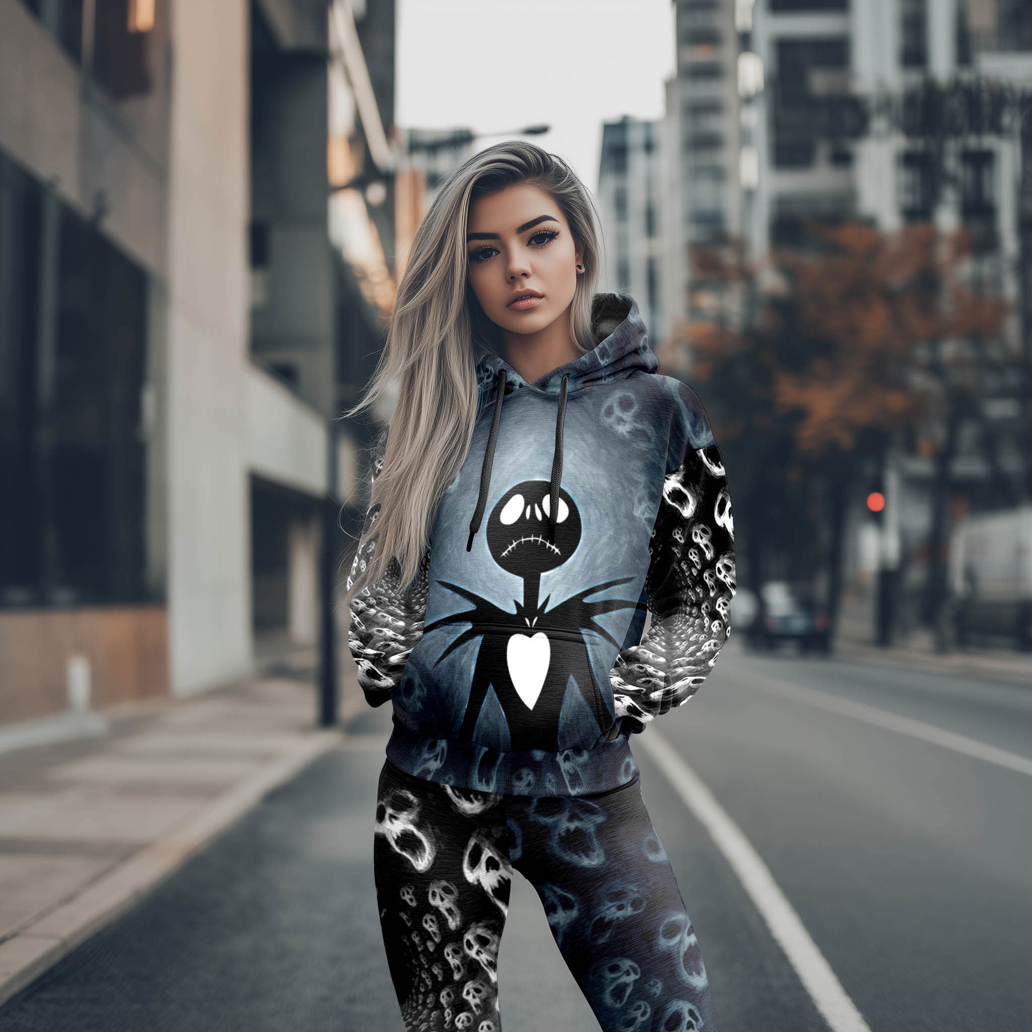 Women Hoodie and Leggings, Gothic Haunted Skeleton Outwear Pants Outfit