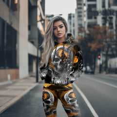Women Hoodie and Leggings, Moonlight Skull Couple Outwear Pants Outfit