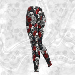 Women Hoodie and Leggings, Skull Rose Gothic Pattern Outwear Pants Outfit