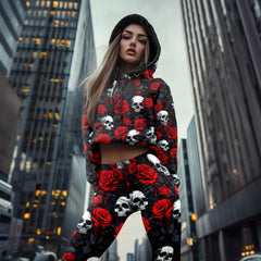 Women Hoodie and Leggings, Red Roses Bleed Midnight Outwear Pants Outfit
