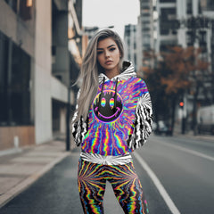 Women Hoodie and Leggings, Blacklight Melt Smile Outwear Pants Outfit