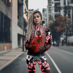 Women Hoodie and Leggings, Grunge Skeleton Butterfly Outwear Pants Outfit