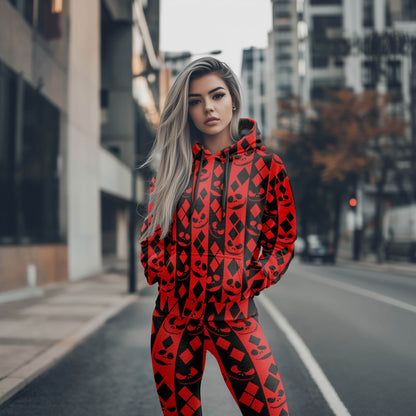 Women Hoodie and Leggings, Red Shadow Skull Pattern Outwear Pants Outfit